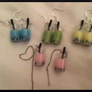 Match boba milk tea green pink blue yell earrings